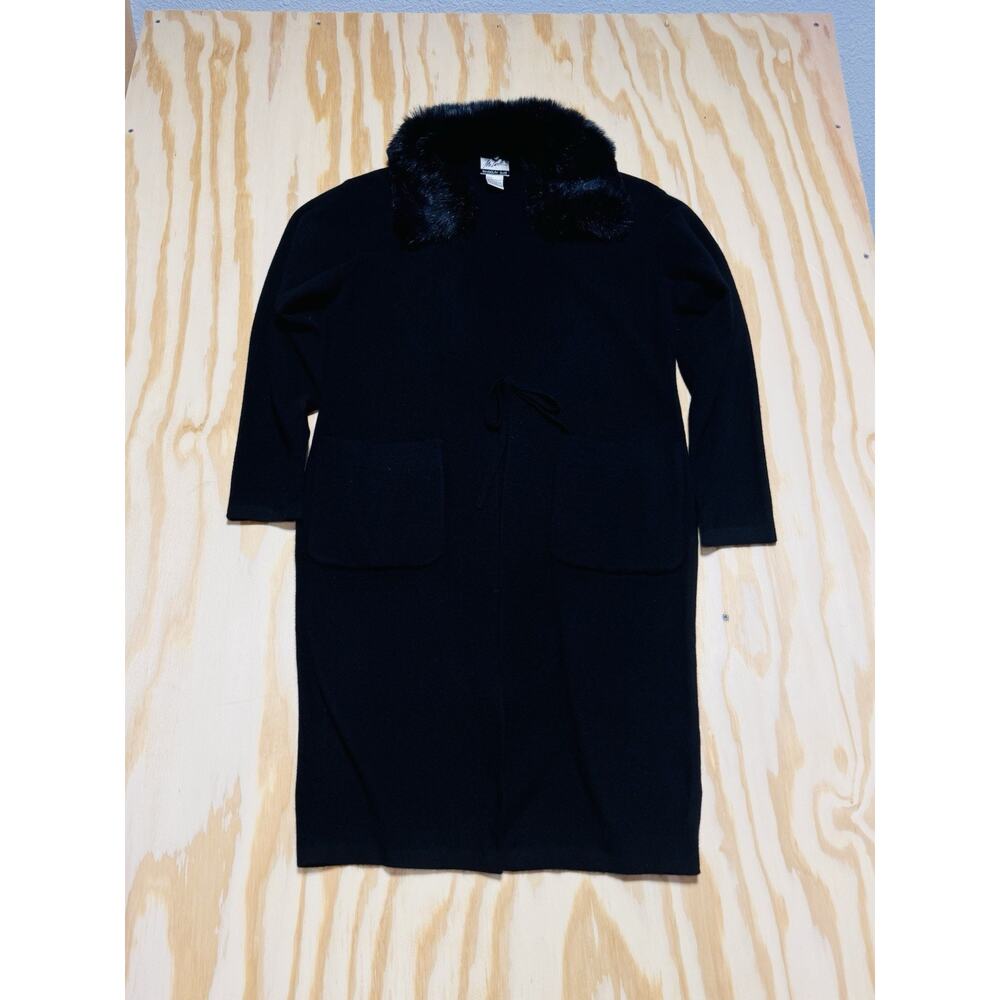 Randolph Duke Fur Removable Collar Open Black Angora Rabbit Merino Wool Small